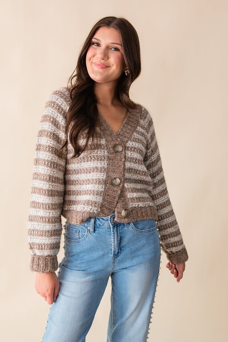 Este Metallic Stripe Cardigan