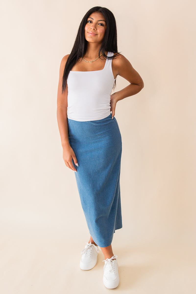 Gail Jersey Denim Midi Skirt