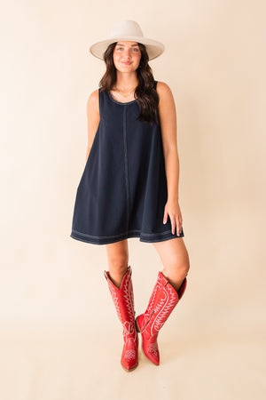 Contrast Top Stitched Mini Dress