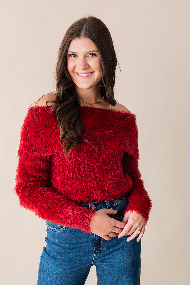 Amaya Off the Shoulder Fuzzy Sweater