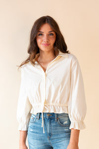 Shades on Gathered Waist Button Up Top