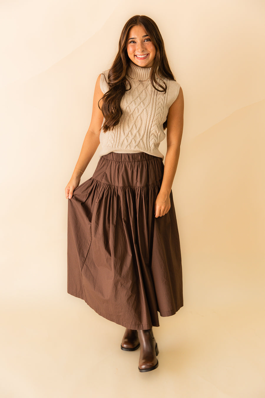 Aris Tiered Poplin Midi Skirt