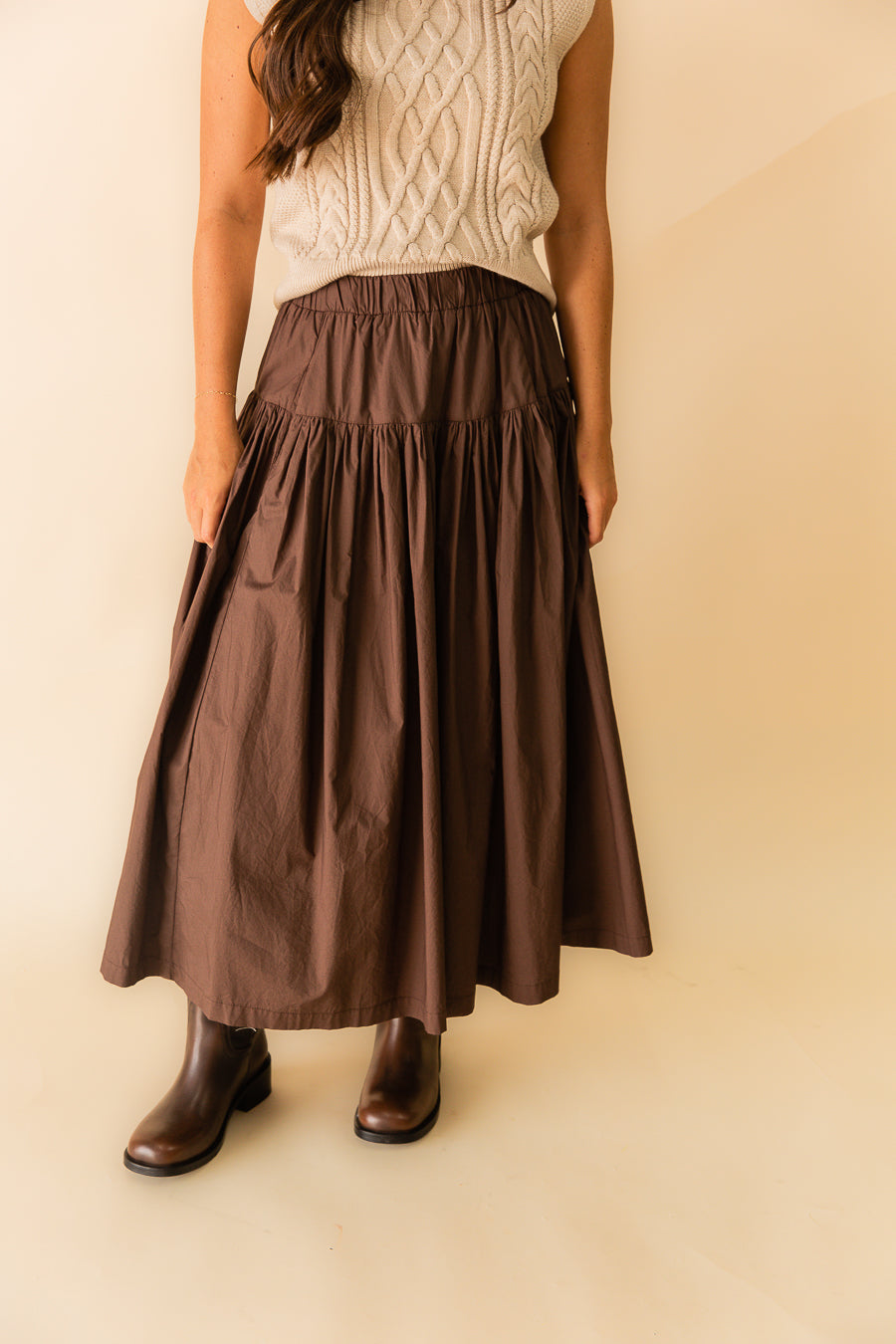 Aris Tiered Poplin Midi Skirt