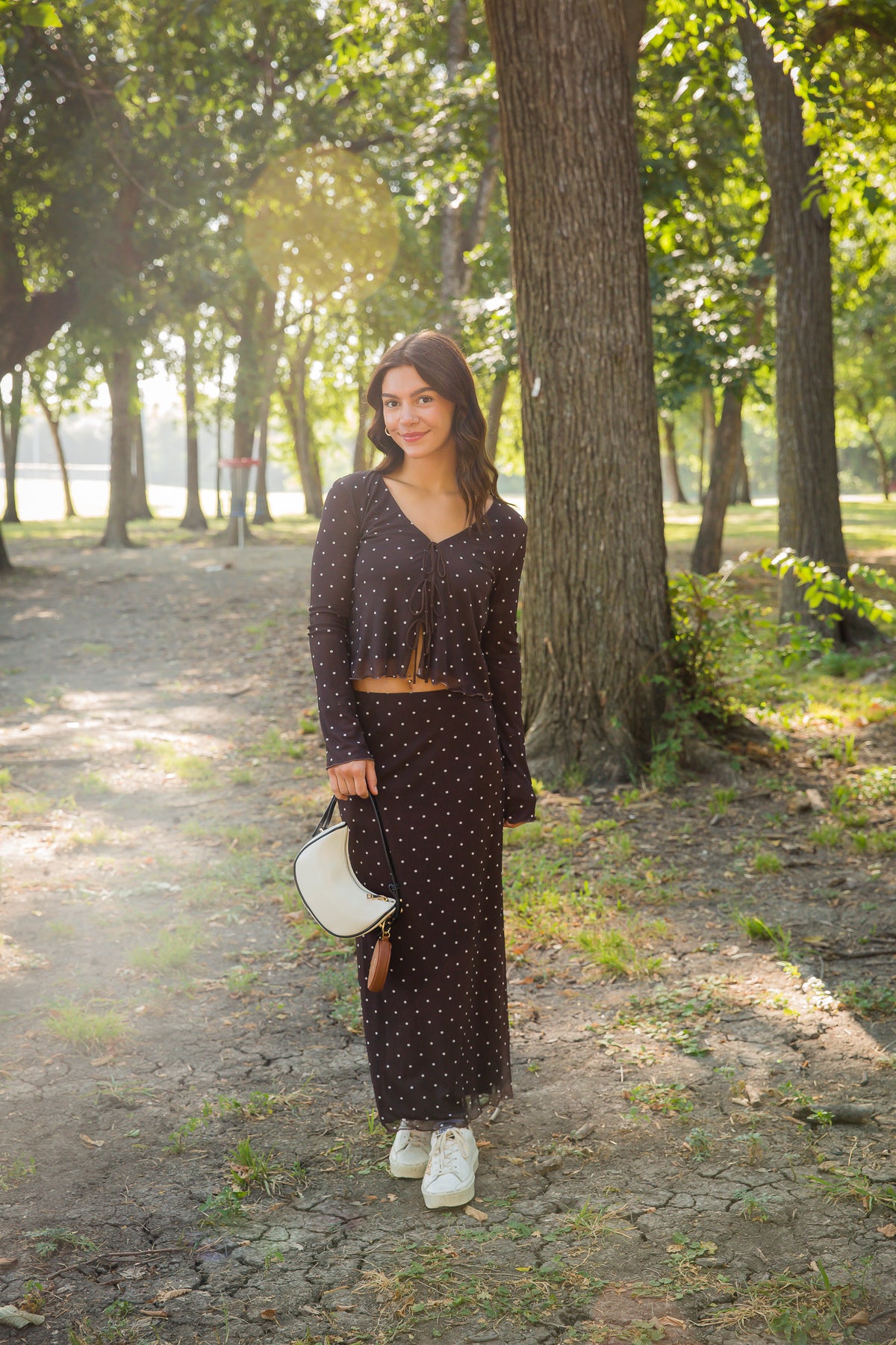 Eda Polka Dot Mesh Midi Skirt