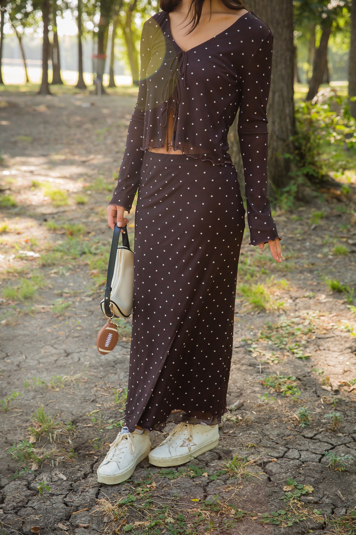 Eda Polka Dot Mesh Midi Skirt