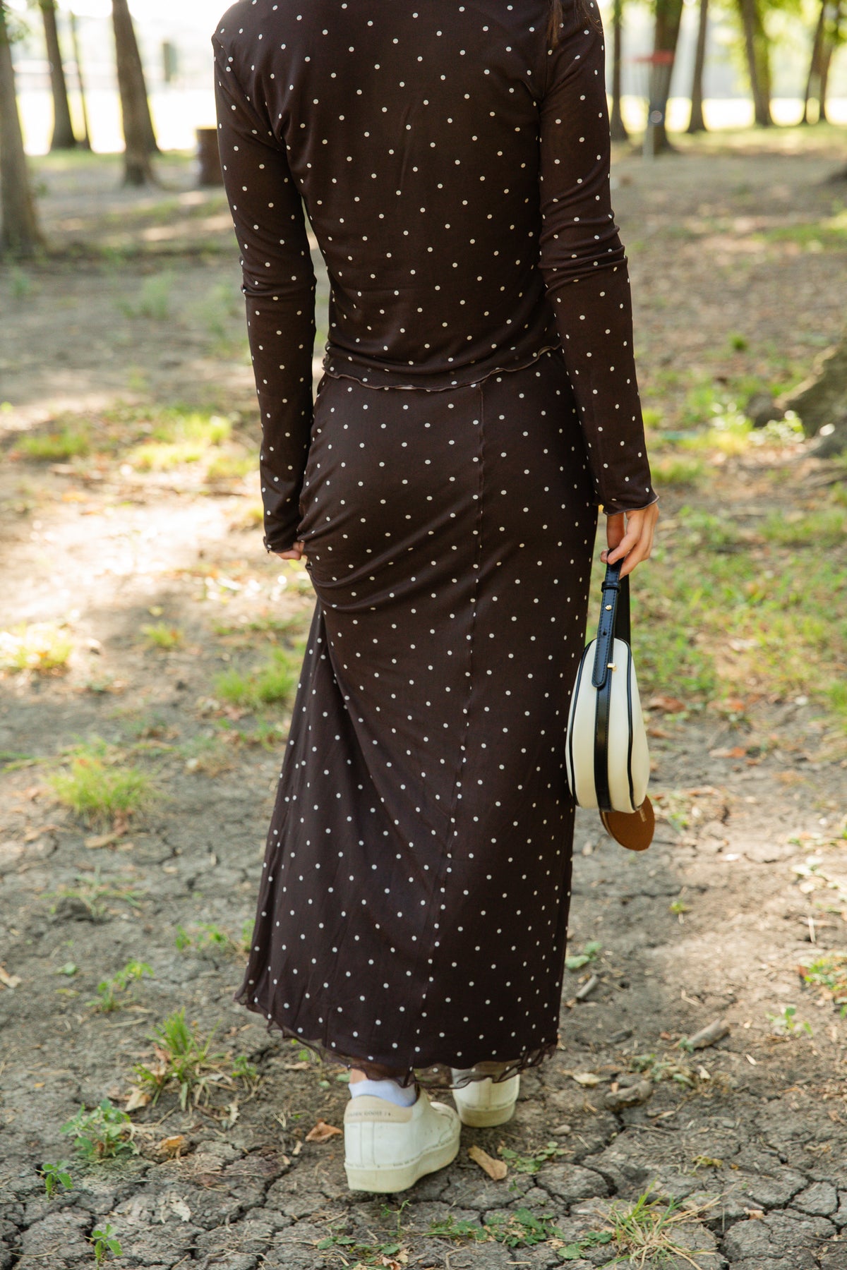 Eda Polka Dot Mesh Midi Skirt