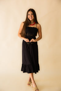 Night Bloom Pintuck Lace Midi Dress