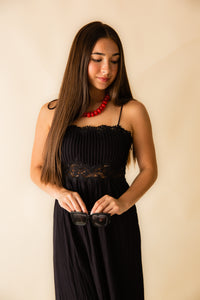 Night Bloom Pintuck Lace Midi Dress