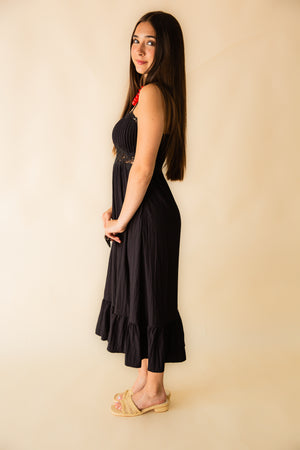 Night Bloom Pintuck Lace Midi Dress