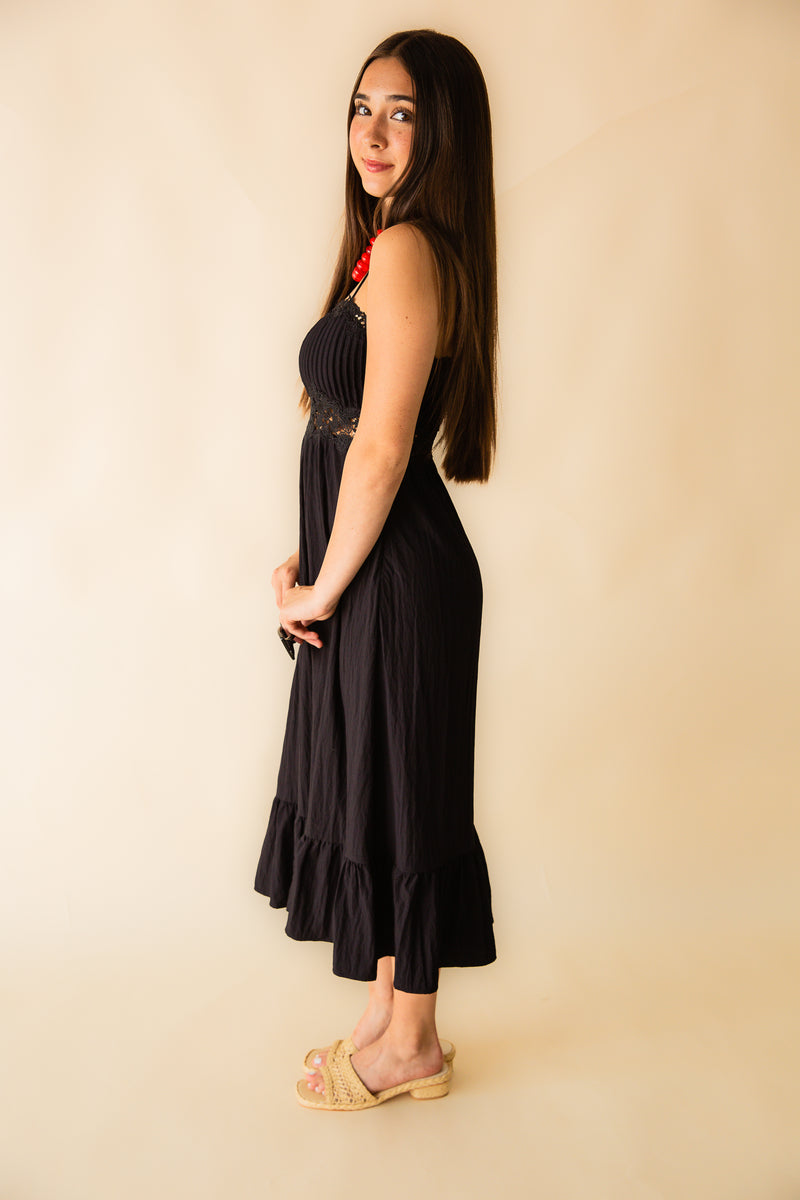 Night Bloom Pintuck Lace Midi Dress