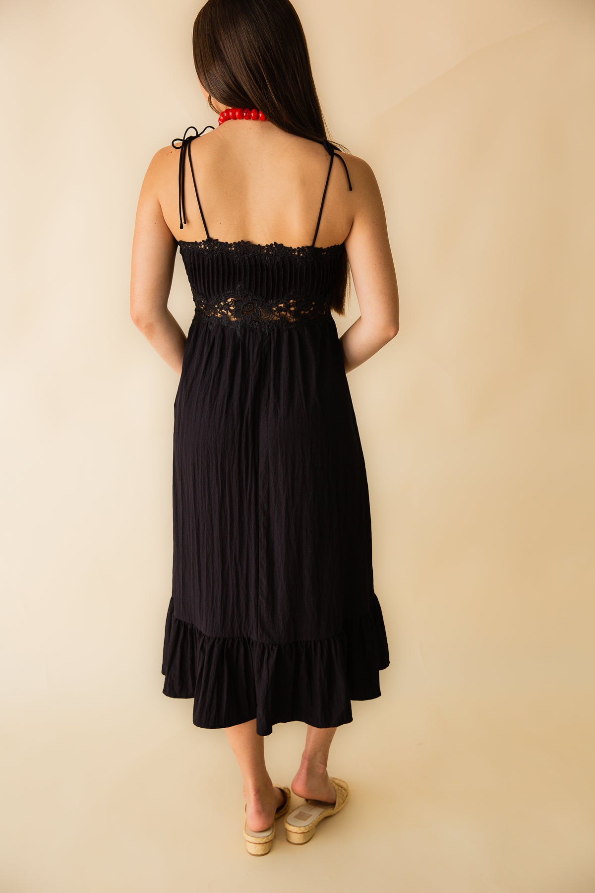 Night Bloom Pintuck Lace Midi Dress