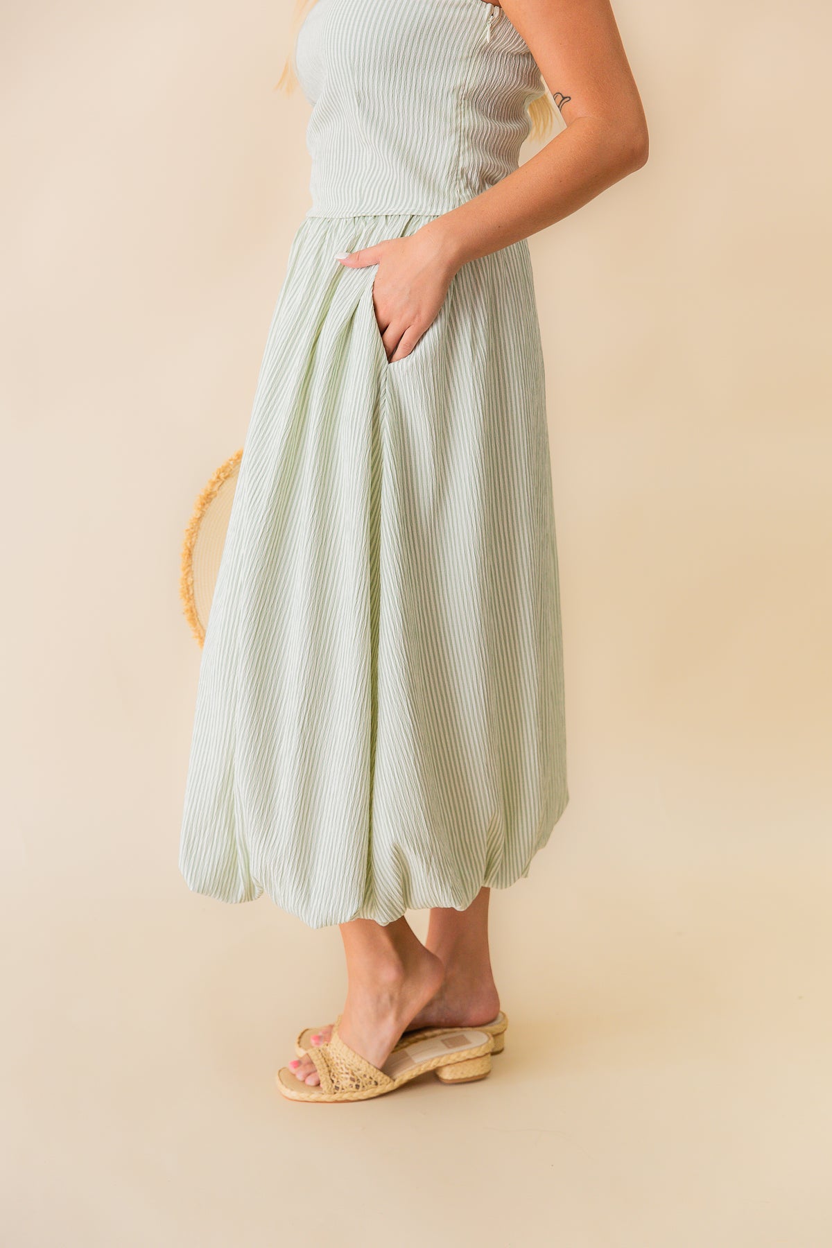See Me Stripe Bubble Midi Skirt