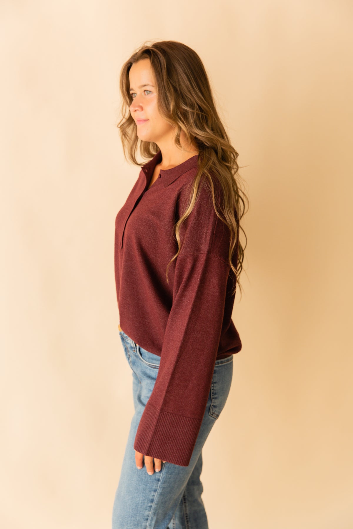 Heather Polo Sweater Top
