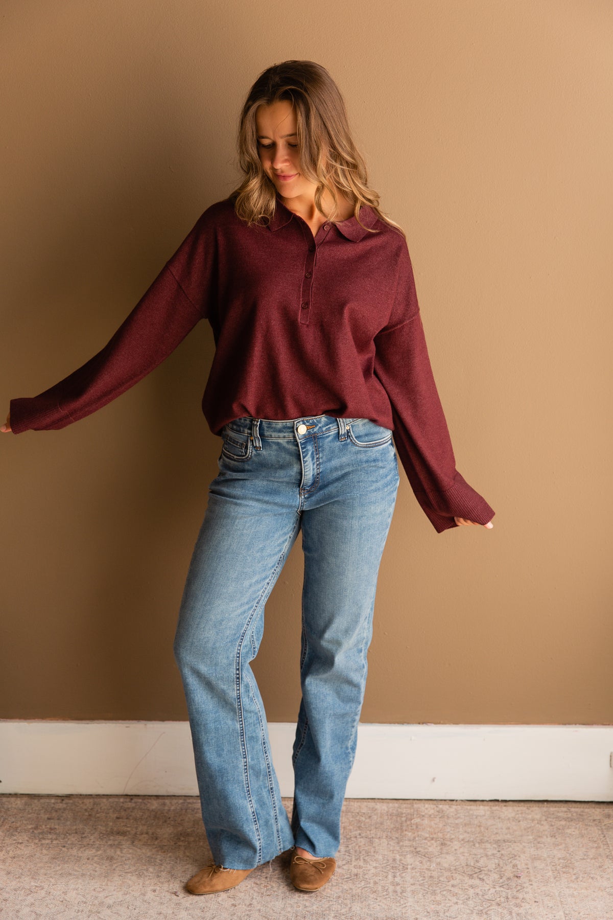 Heather Polo Sweater Top