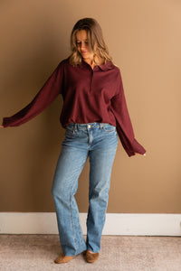 Heather Polo Sweater Top