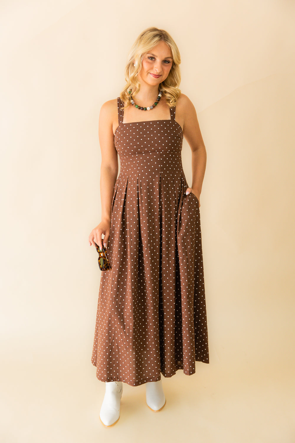 Tara Polka Dot Midi Dress Brown/White / M