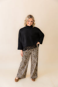 Stretch Twill Leopard Wide Leg Pants