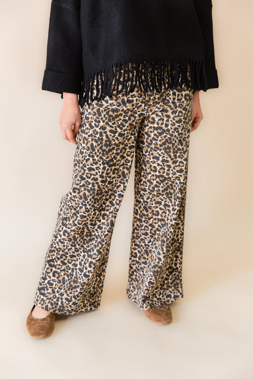 Stretch Twill Leopard Wide Leg Pants