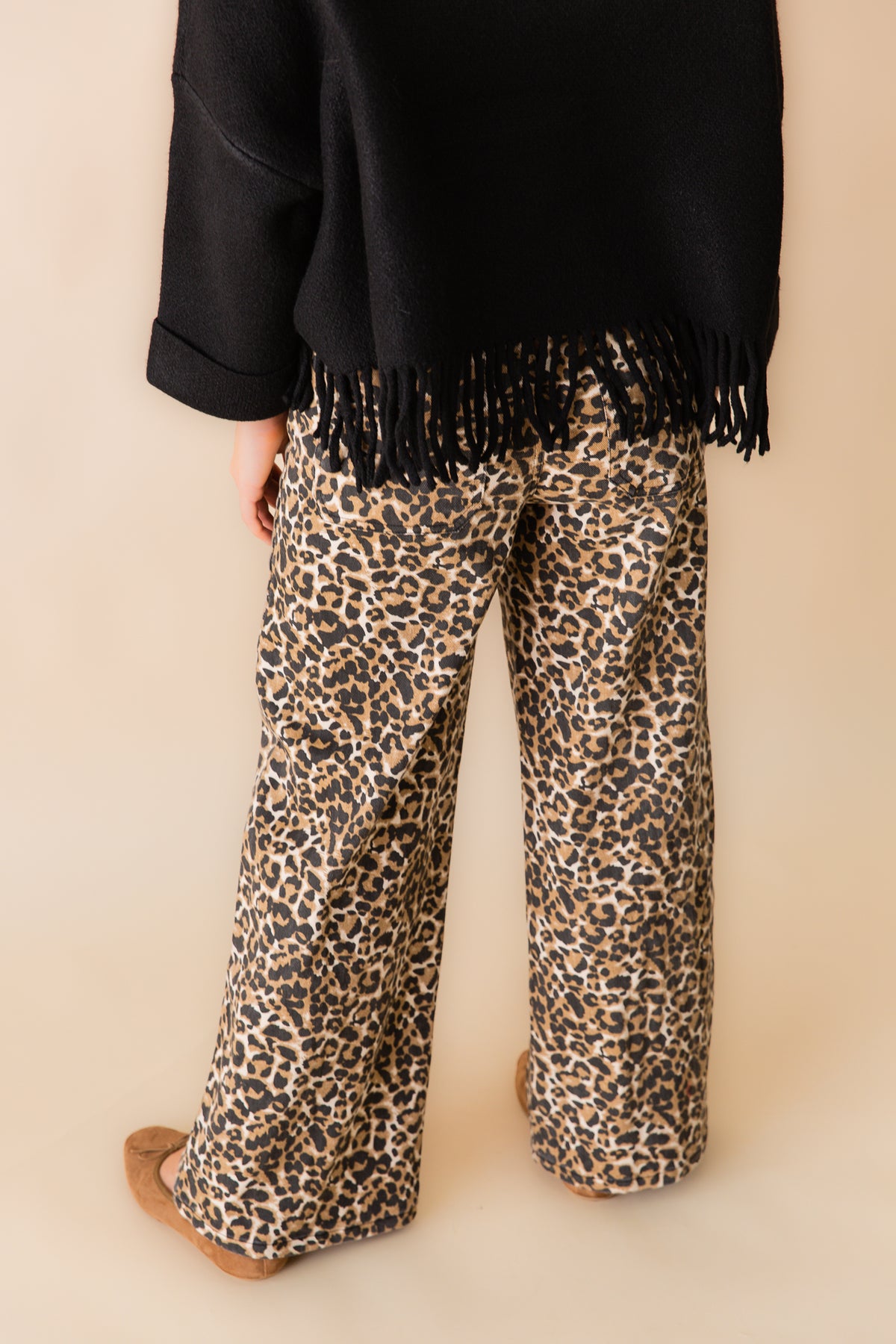 Stretch Twill Leopard Wide Leg Pants