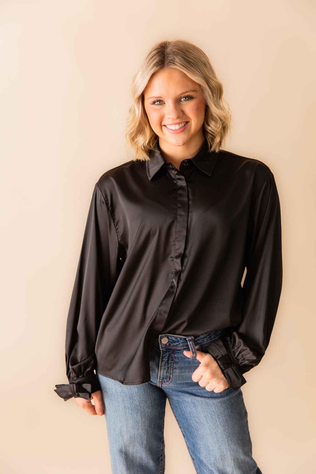 Stacy Ribbon Cuff Blouse