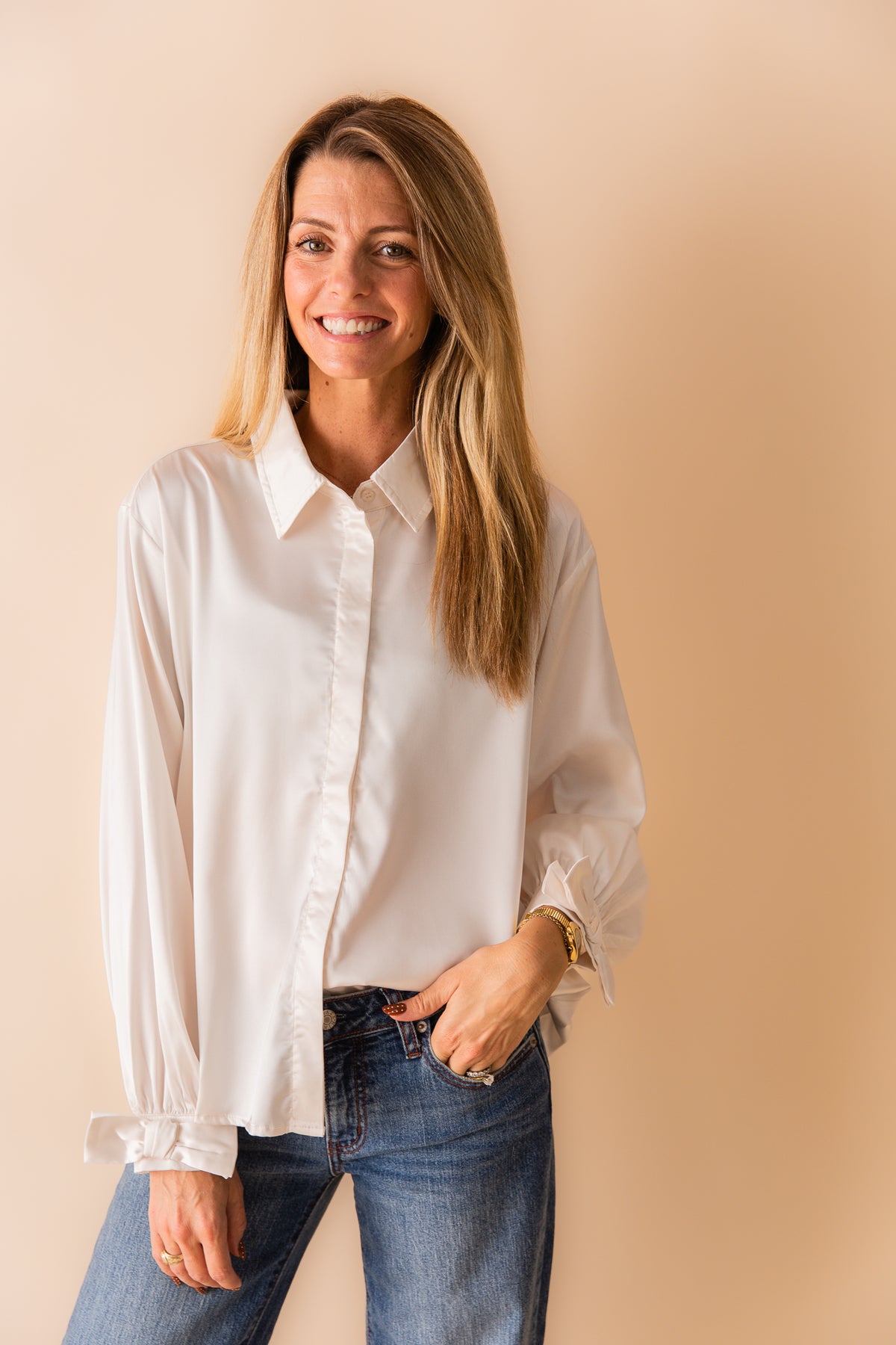 Stacy Ribbon Cuff Blouse