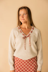 Hostess Plaid Lace Trim Sweater