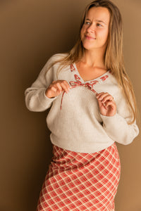 Hostess Plaid Lace Trim Sweater