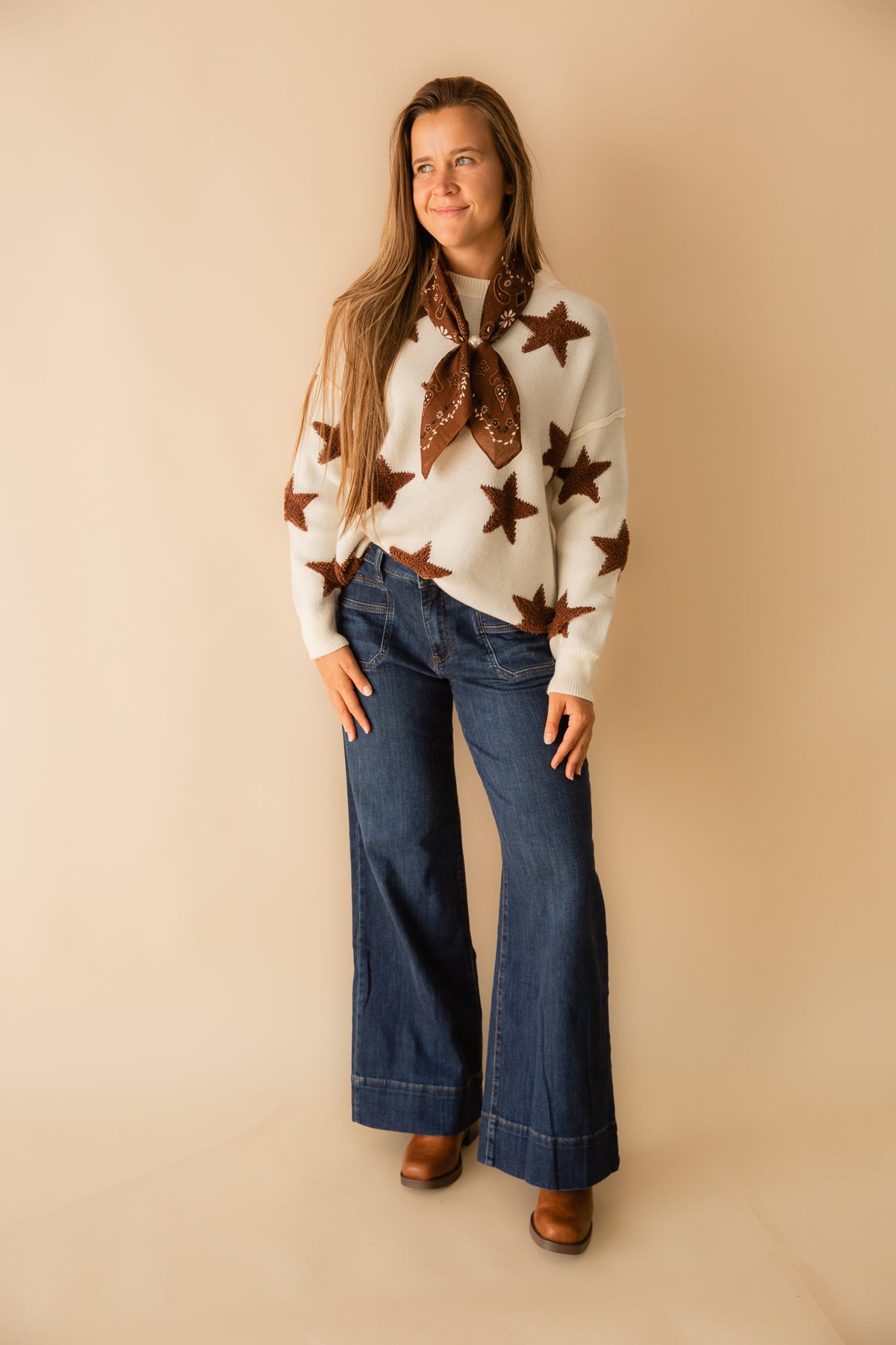 Oversized Star Pattern Knit Sweater