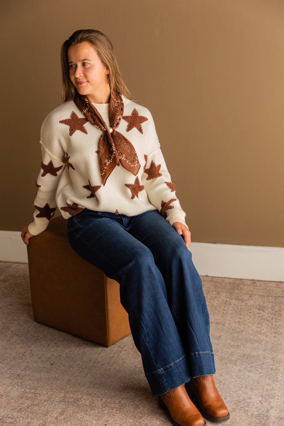 Oversized Star Pattern Knit Sweater