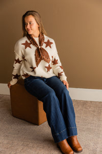 Oversized Star Pattern Knit Sweater