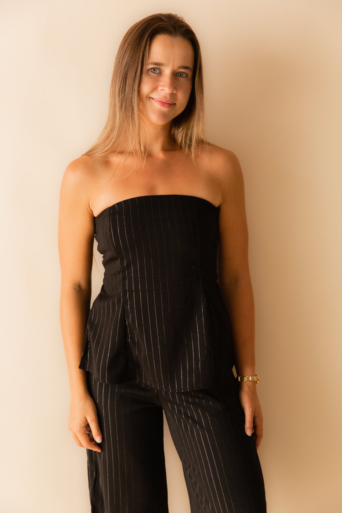 Gilded Evening Pinstripe Tube Top