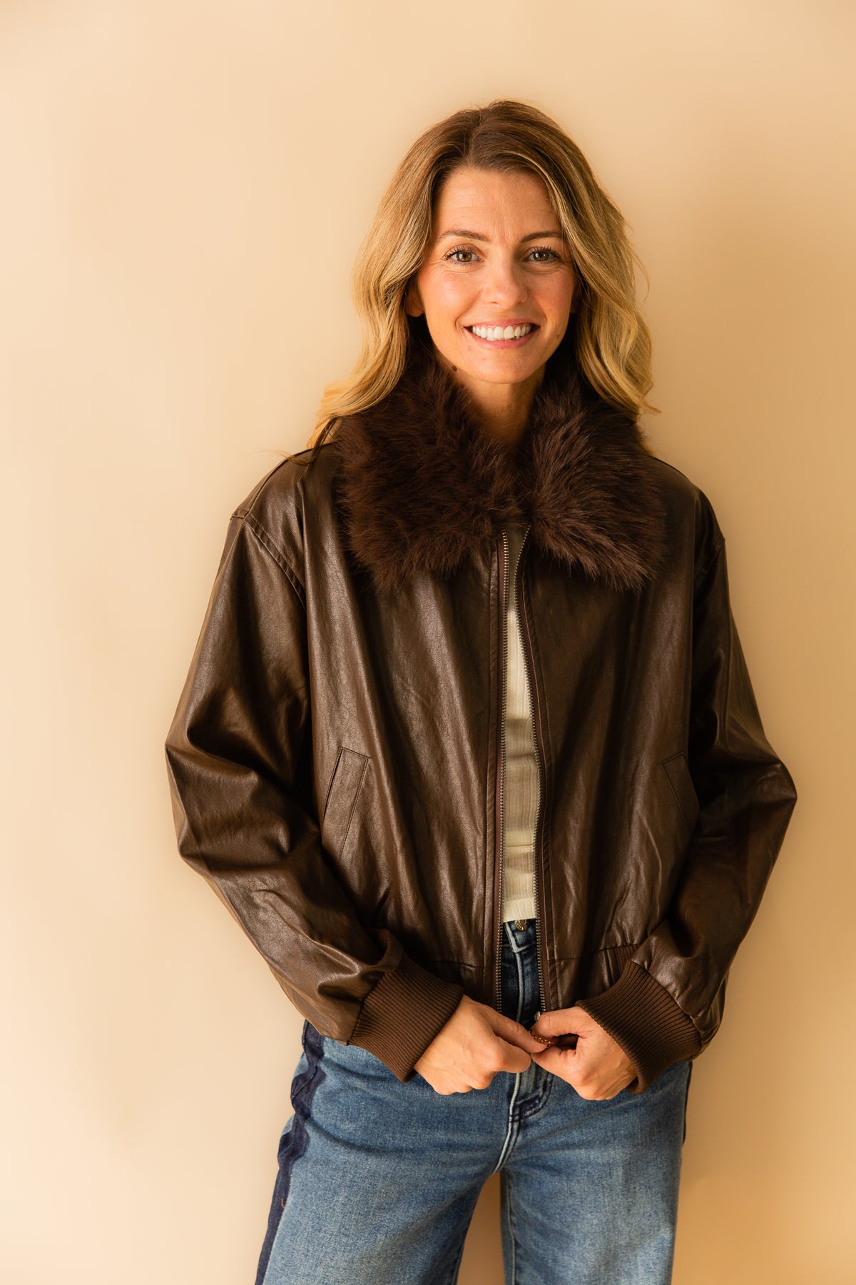 Confession Faux Leather Bomber