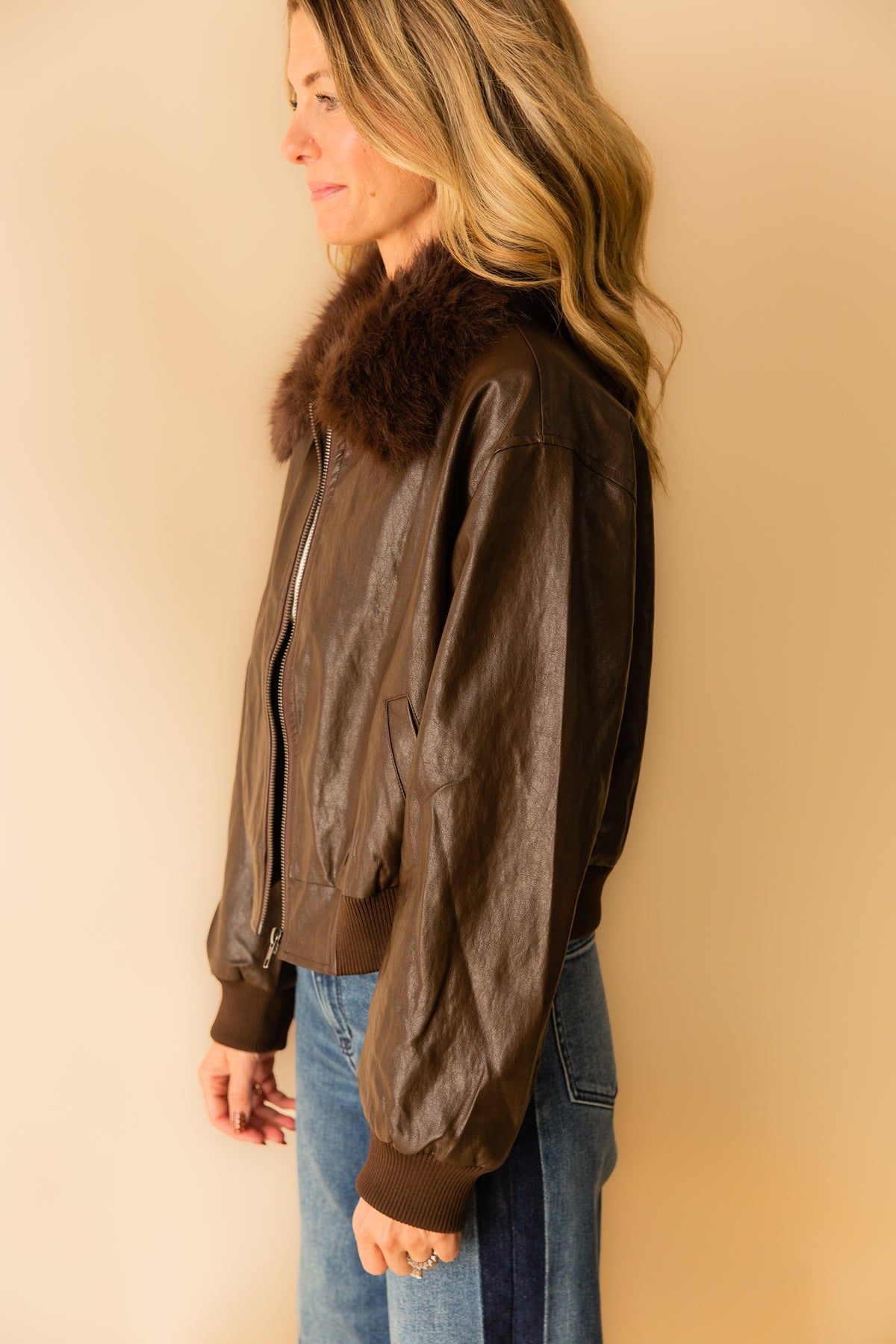 Confession Faux Leather Bomber