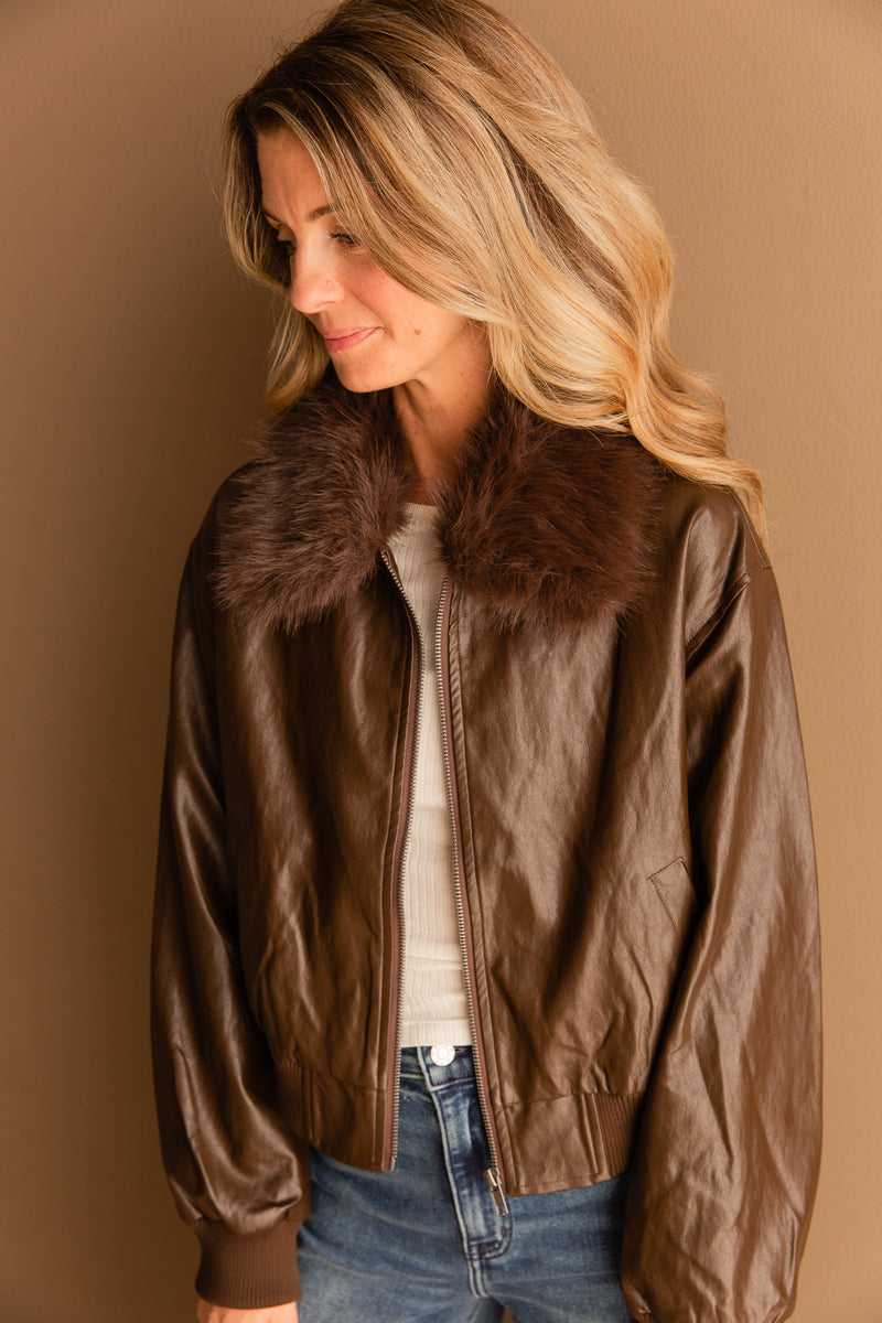 Confession Faux Leather Bomber