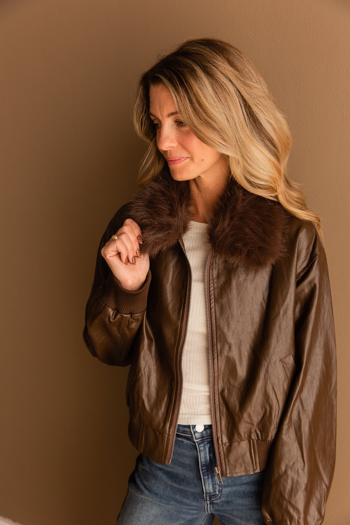 Confession Faux Leather Bomber