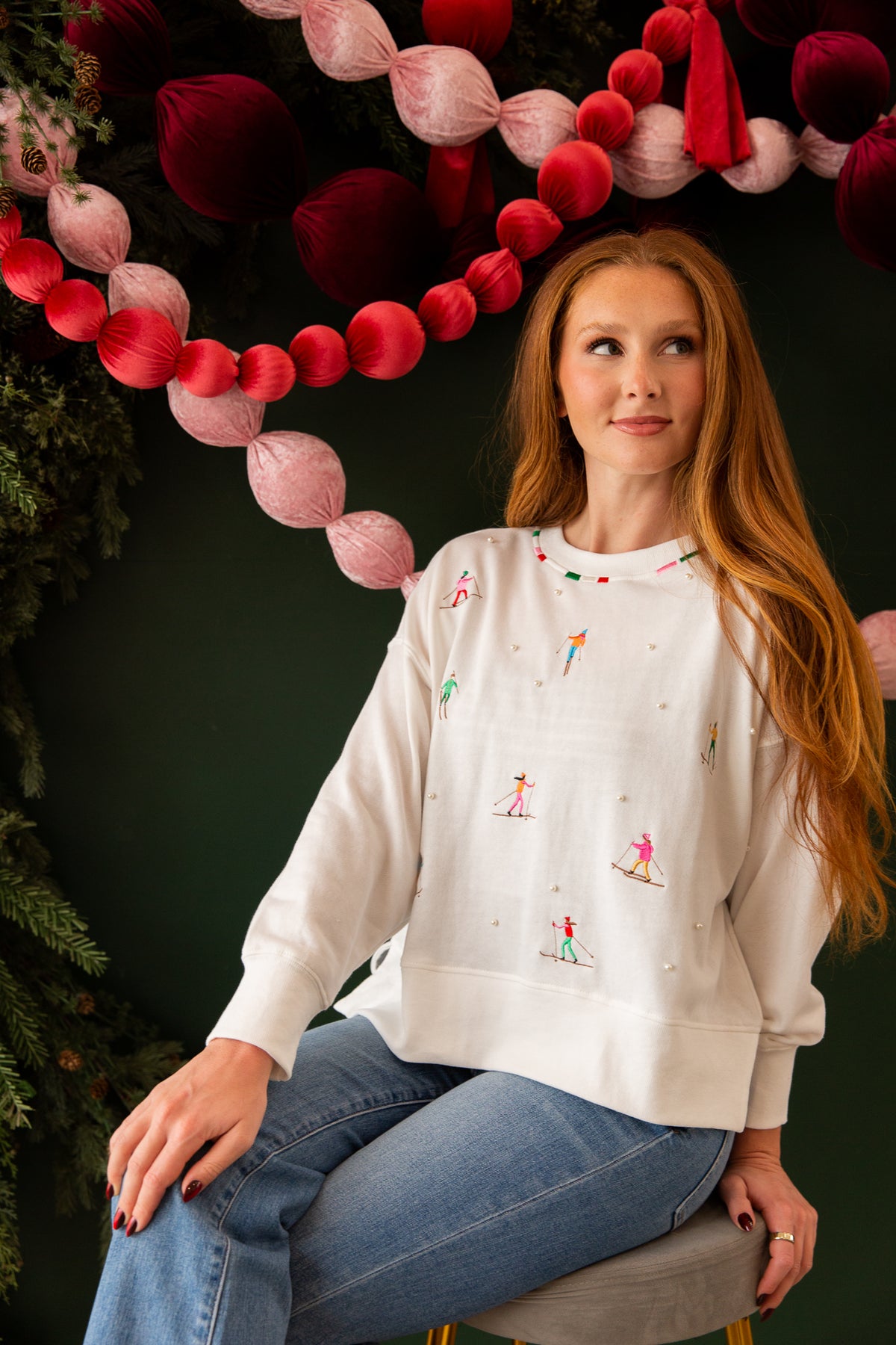 Skiers w/ Pearls Relaxed Sweatshirt