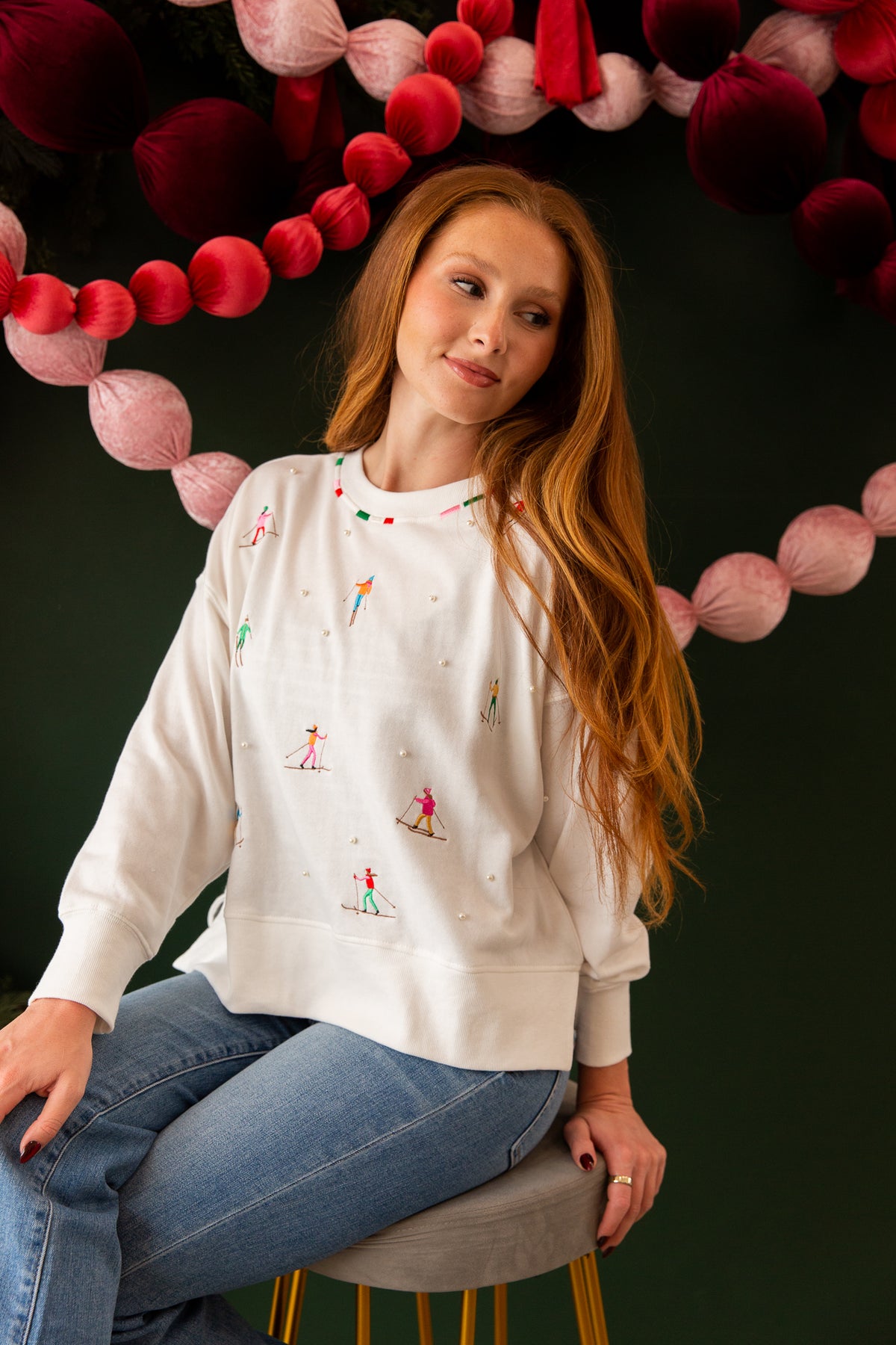 Skiers w/ Pearls Relaxed Sweatshirt
