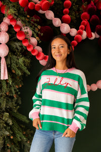 Green "Jolly" Stripe Relaxed Sweater