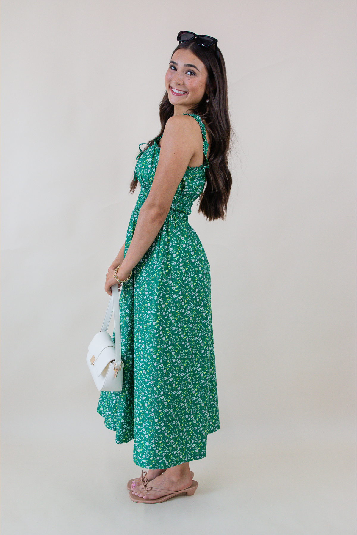 Sun Escape Shirred Waist Midi Dress
