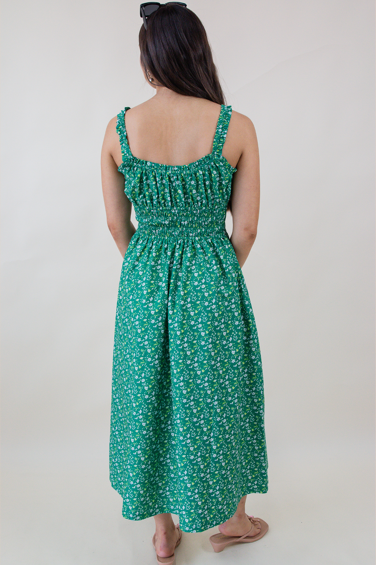 Sun Escape Shirred Waist Midi Dress