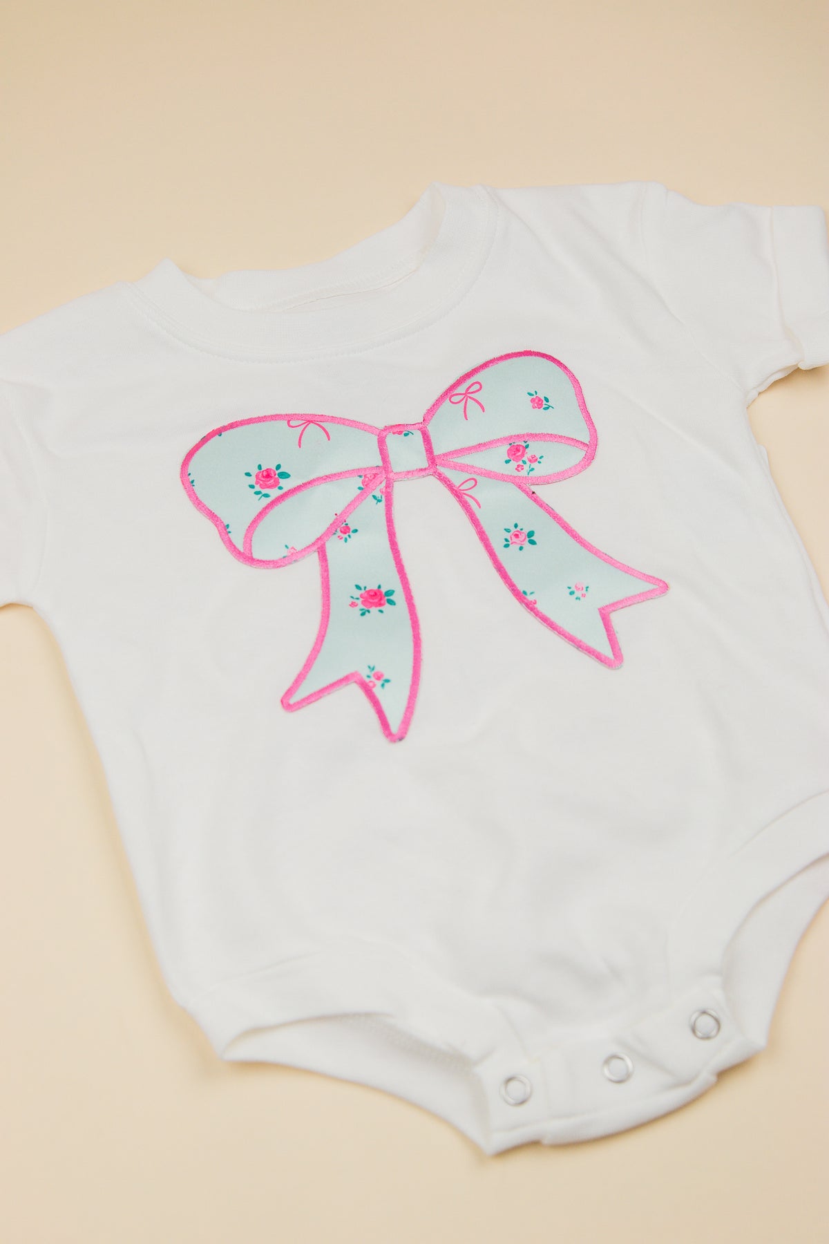 Sky Blue Floral Bow SS Romper