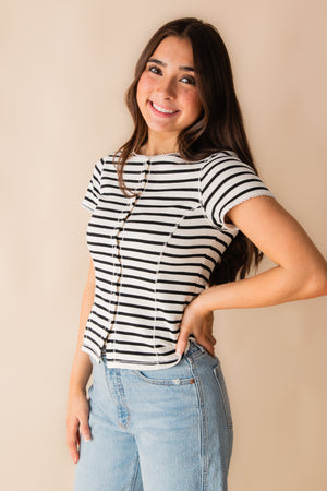 Celina SS Button Front Striped Cardigan