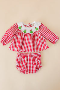 Christmas Tree Gingham L/S Bloomer Set