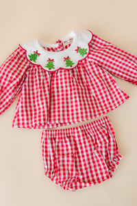Christmas Tree Gingham L/S Bloomer Set