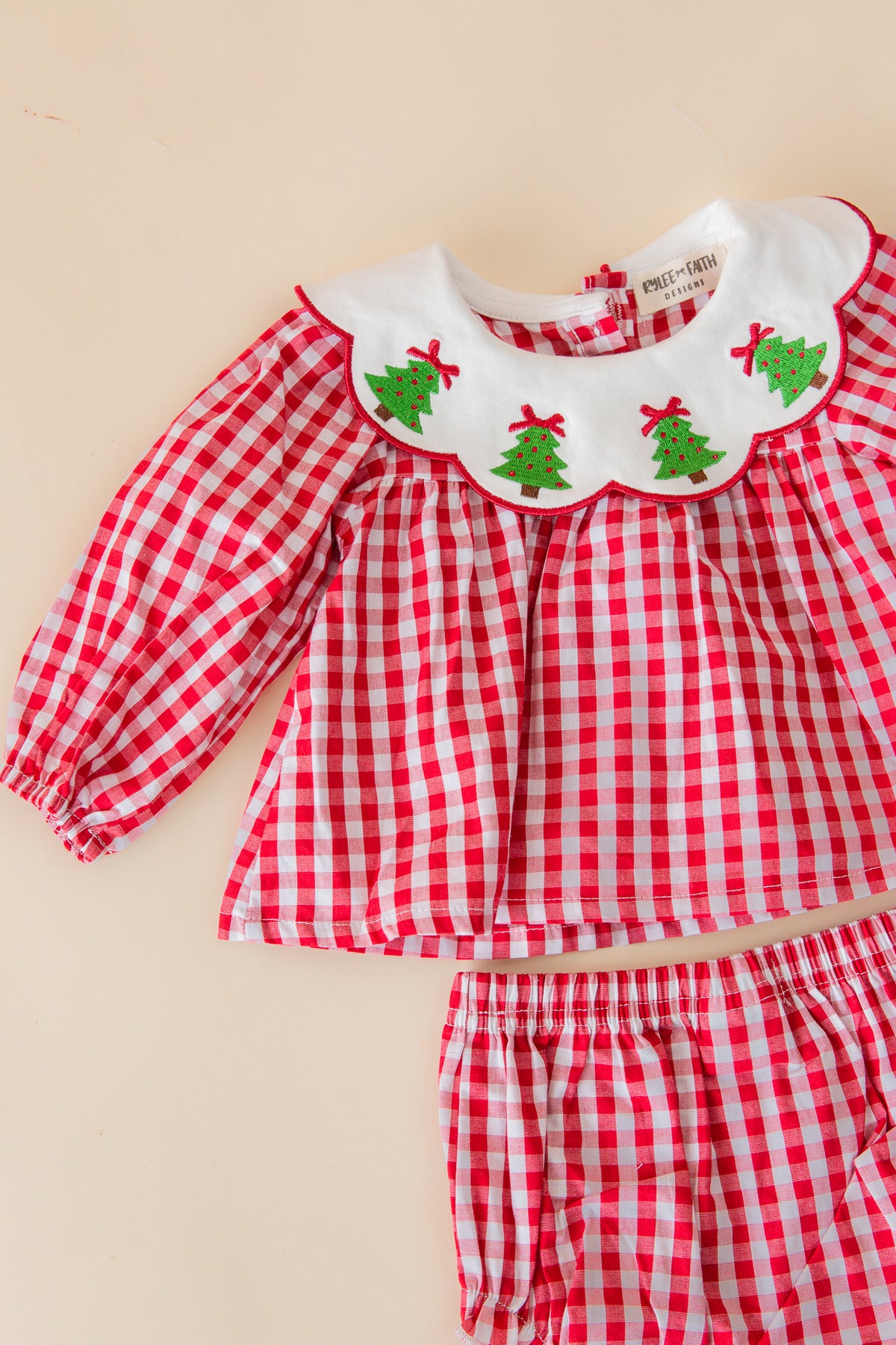 Christmas Tree Gingham L/S Bloomer Set