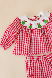 Christmas Tree Gingham L/S Bloomer Set