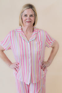 Addie Stripe SS Button Sleep Shirt
