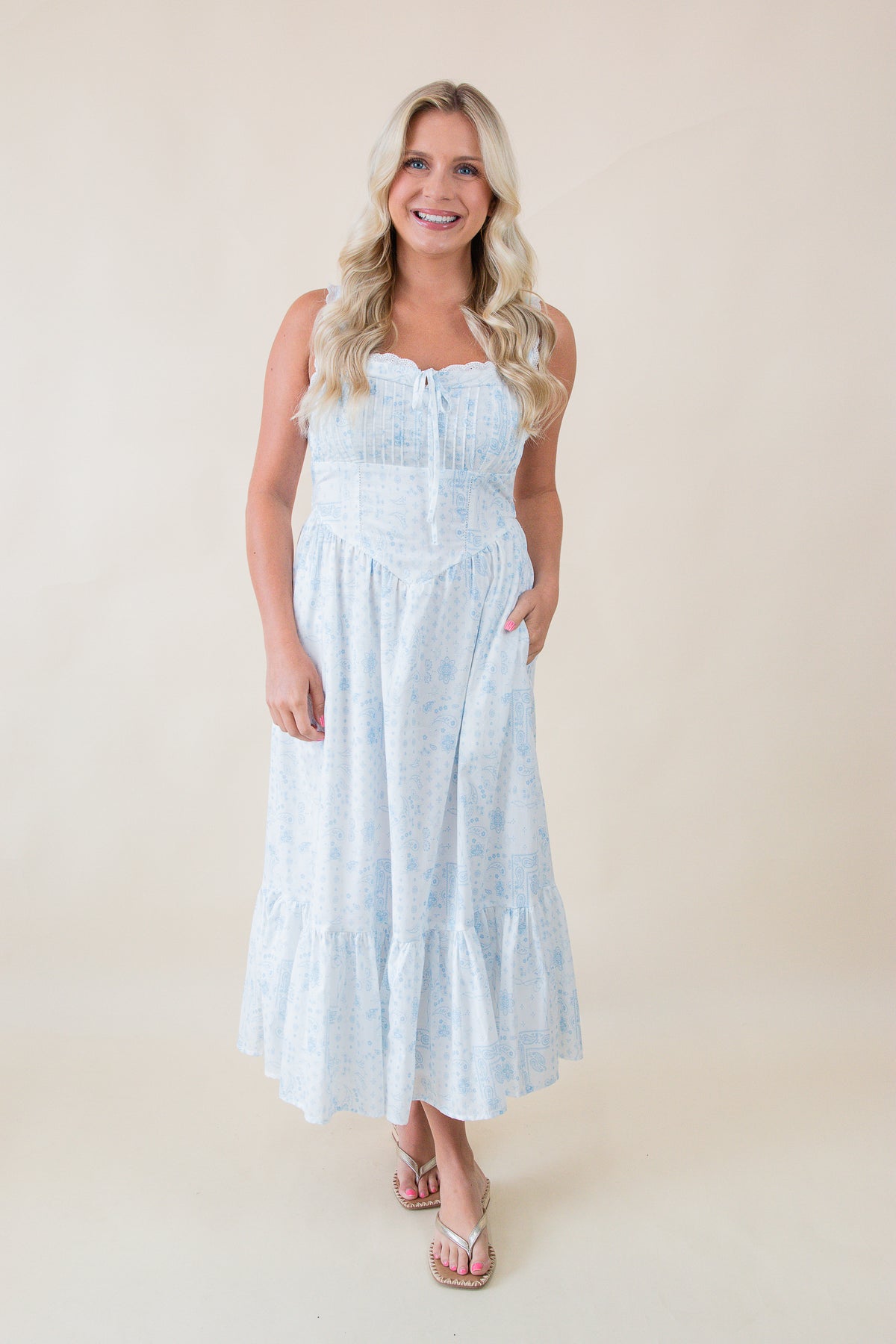 Virginia Bandana Print Peasent Dress
