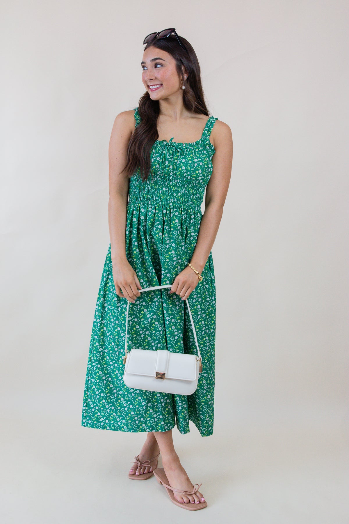 Sun Escape Shirred Waist Midi Dress