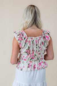 Elena Ruched Flutter Sleeve Blouse